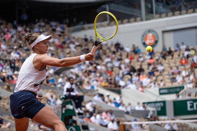 Barbora KREJCIKOVA of Czech Republic plays a ball during her women s single against Anastasia PAVLYUCHENKOVA of Russia on the Women Final of the French Open tennis tournament at Roland Garros in Paris, France, 12 June 2021.  Copyright: xAurelienxMorissardx
