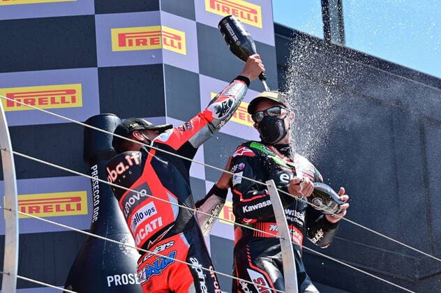 Bilder des Jahres 2021, Sport 06 Juni Sport Bilder des Tages nÃ‚Â°21 Michael Ruben Rinaldi Aruba.it Racing Ducati NÃ‚Â°1 Jonathan Rea Kawasaki Racing Team WorldSBK during World SuperBike - SBK in Misano Adriatico, Italy, June 12 2021  Copyright: xLiveMedia OttoxMorettix xIPAx xLiveMediax 0