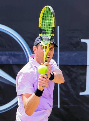 (210612) -- STUTTGART, June 12, 2021 -- Sam Querrey returns the ball during the men s singles semifinal of Mercedes Cup between Felix Auger-Aliassime of Canada and Sam Querrey of the United States in Stuttgart, Germany, June 12, 2021. (Photo by Xinhua) (SP)GERMANY-STUTTGART-TENNIS-MERCEDES CUP-MEN S SINGLES-SEMIFINALS PhilippexRuiz 