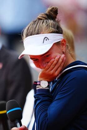 Mandatory Credit: Photo by Javier Garcia BPI Shutterstock (12058169cw) Barbora Krejcikova emotional after talking about meeting Justine Henin, after victory in the Women s Singles final French Open Tennis, Day Fourteen, Roland Garros, Paris, France - 12 Jun 2021 French Open Tennis, Day Fourteen, Roland Garros, Paris, France - 12 Jun 2021  Copyright: xJavierxGarcia BPI Shutterstockx 12058169cw