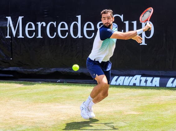 (210612) -- STUTTGART, June 12, 2021 -- Marin Cilic hits a return during the men s singles semifinal of Mercedes Cup between Marin Cilic of Croatia and Jurij Rodionov of Austria in Stuttgart, Germany, June 12, 2021. (Photo by Xinhua) (SP)GERMANY-STUTTGART-TENNIS-MERCEDES CUP-MEN S SINGLES-SEMIFINALS PhilippexRuiz 