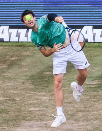 (210612) -- STUTTGART, June 12, 2021 -- Jurij Rodionov serves during the men s singles semifinal of Mercedes Cup between Marin Cilic of Croatia and Jurij Rodionov of Austria in Stuttgart, Germany, June 12, 2021. (Photo by Xinhua) (SP)GERMANY-STUTTGART-TENNIS-MERCEDES CUP-MEN S SINGLES-SEMIFINALS PhilippexRuiz 