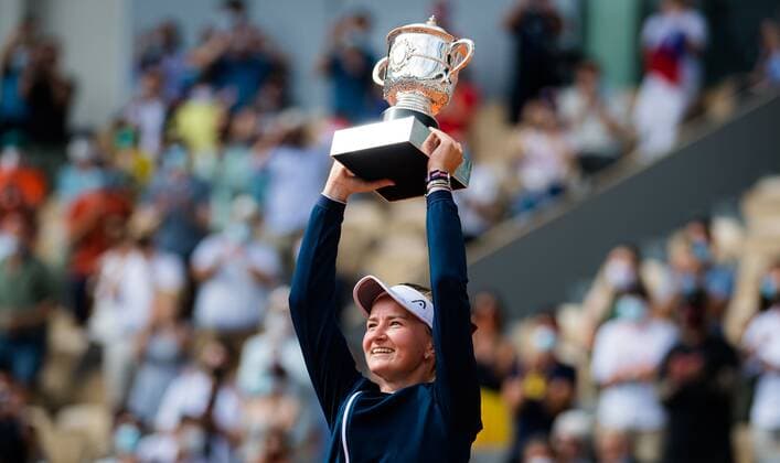 Mandatory Credit: Photo by Rob Prange Shutterstock (12058203v) Barbora Krejcikova of the Czech Republic with the Coupe Suzanne Lenglen after winning the final of the 2021 Roland Garros Grand Slam Tournament French Open Tennis, Day Fifteen, Roland Garros, Paris, France - 13 Jun 2021 French Open Tennis, Day Fifteen, Roland Garros, Paris, France - 13 Jun 2021  Copyright: xRobxPrange Shutterstockx 12058203v