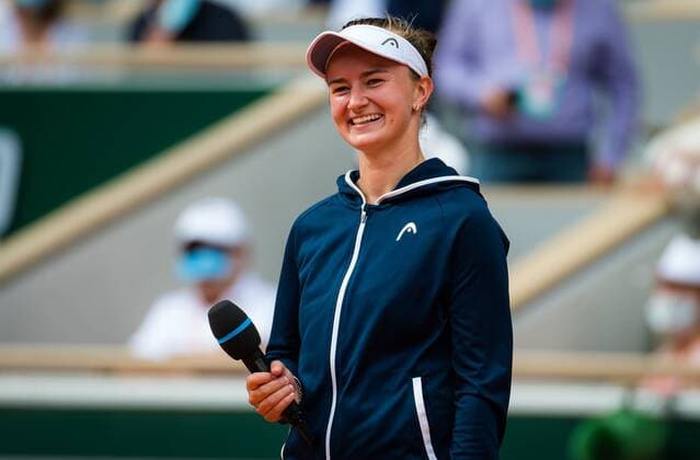 Mandatory Credit: Photo by Rob Prange Shutterstock (12058203ar) Barbora Krejcikova of the Czech Republic during the trophy ceremony after winning the final of the 2021 Roland Garros Grand Slam Tournament French Open Tennis, Day Fifteen, Roland Garros, Paris, France - 12 Jun 2021 French Open Tennis, Day Fifteen, Roland Garros, Paris, France - 12 Jun 2021  Copyright: xRobxPrange Shutterstockx 12058203ar