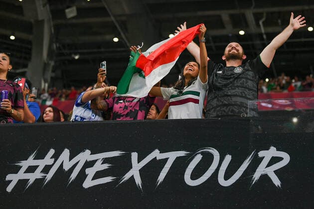 ATLANTA, GA Ã JUNE 12: Mexico fans with a flag in the stands during the International Friendly, LÃ¤nderspiel, Nationalmannschaft match between Honduras and Mexico on June 12th, 2021 at Mercedes-Benz Stadium in Atlanta, GA. (Photo by Rich von Biberstein Icon Sportswire) SOCCER: JUN 12 Mexico v Honduras Icon210612049
