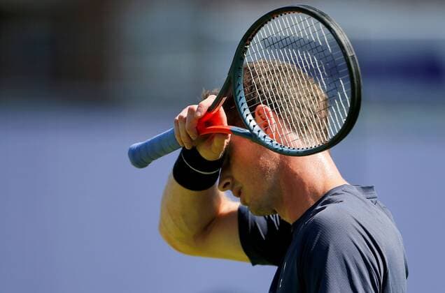 Mandatory Credit: Photo by Ella Ling BPI Shutterstock (12071105f) Andy Murray of Great Britain feels the heat during practice Cinch Championships, Practice, Tennis, Queens Club, London, UK - 13 June 2021 EDITORIAL USE ONLY No use with unauthorised audio, video, data, fixture lists, club league logos or live services. Online in-match use limited to 120 images, no video emulation. No use in betting, games or single club league player publications. Cinch Championships, Practice, Tennis, Queens Club, London, UK - 13 June 2021 EDITORIAL USE ONLY No use with unauthorised audio, video, data, fixture lists, club league logos or live services. Online in-match use limited to 120 images, no video emulation. No use in betting, games or single club league player publications. Copyright: xEllaxLing BPI Shutterstockx 12071105f