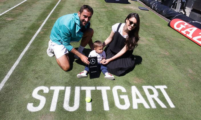 Stuttgart , Tennis MercedesCup 2021 , Final , Winner Marin Cilic CRO with wife Kristina and son Baldo