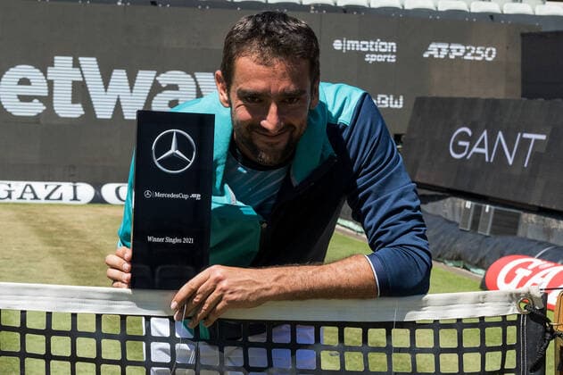 Cheers and joy at the winner of the MercedesCup 2021 Marin Cilic CRO Germany, Stuttgart, 13 06 2021, Tennis, ATP250, MercedesCup 2021, Final, Marin Cilic CRO Felix Auger Aliassime CAN , TC Weissenhof Foto A2 Bildagentur Peter Hartenfelser