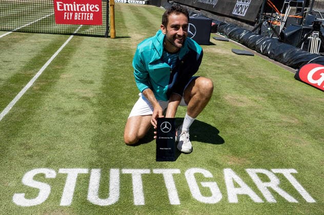 The winner of the MercedesCup 2021 Marin Cilic CRO Germany, Stuttgart, 13 06 2021, Tennis, ATP250, MercedesCup 2021, Final, Marin Cilic CRO Felix Auger Aliassime CAN , TC Weissenhof Foto A2 Bildagentur Peter Hartenfelser
