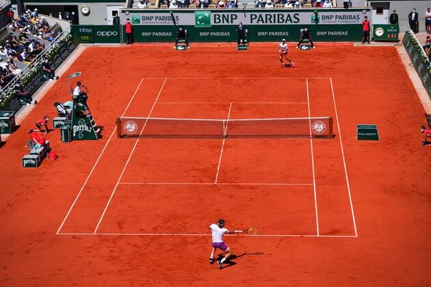 Mandatory Credit: Photo by Javier Garcia BPI Shutterstock (12058233h) Stefanos Tsitsipas and Novak Djokovic during the Men s Singles final French Open Tennis, Day Fifteen, Roland Garros, Paris, France - 13 Jun 2021 French Open Tennis, Day Fifteen, Roland Garros, Paris, France - 13 Jun 2021  Copyright: xJavierxGarcia BPI Shutterstockx 12058233h