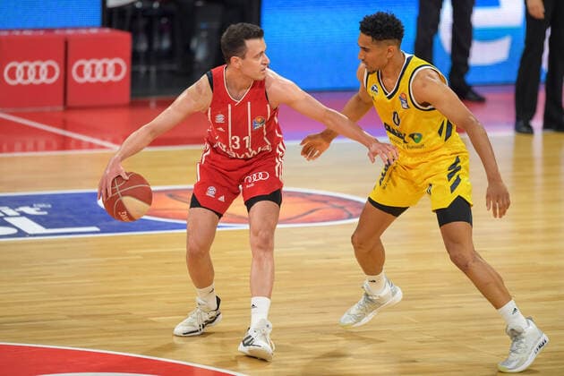 Basketball, BBL, 20210613, FC Bayern Munich Alba Berlin In the picture Zan Mark SISKO FC Bayern Munich, 31 and Maodo LO Alba Berlin, 0 Munich Audi Dome Bayern Germany Copyright: Passion2Press MarkusxFischerx