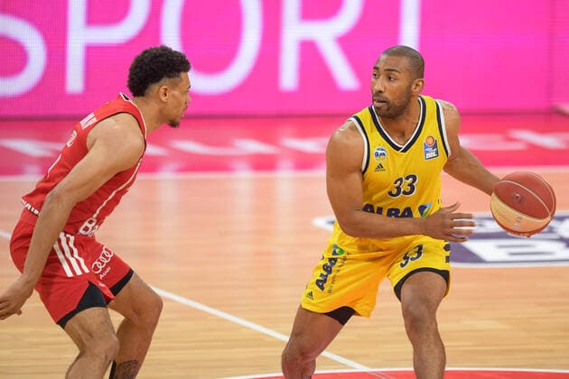 Basketball, BBL, 20210613, FC Bayern München Alba Berlin In picture Wade BALDWIN FC Bayern München, 2 and Jayson GRANGER Alba Berlin, 33 Munich Audi Dome Bayern Germany Copyright: Passion2Press MarkusxFischerx