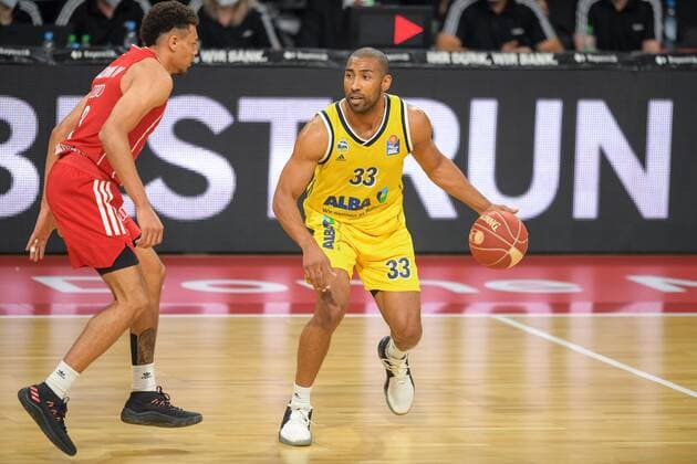 Basketball, BBL, 20210613, FC Bayern München Alba Berlin In picture Wade BALDWIN FC Bayern München, 2 and Jayson GRANGER Alba Berlin, 33 Munich Audi Dome Bayern Germany Copyright: Passion2Press MarkusxFischerx