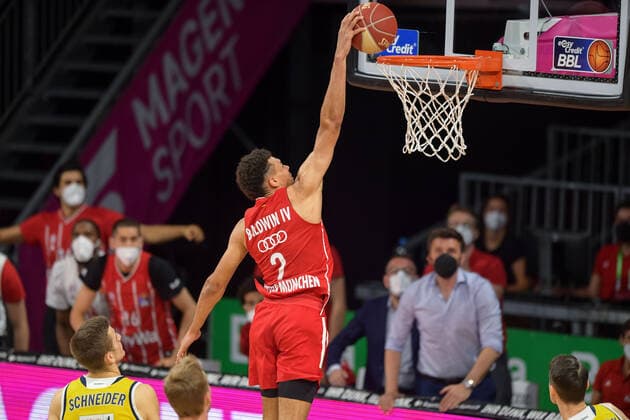 Basketball, BBL, 20210613, FC Bayern Munich Alba Berlin In the picture Wade BALDWIN FC Bayern Munich, 2 Dunking Munich Audi Dome Bayern Germany Copyright: Passion2Press MarkusxFischerx