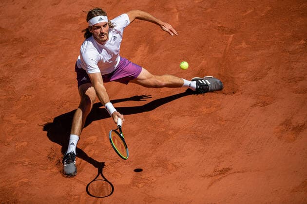 Stefanos TSITSIPAS of Greece plays a ball during his men s single against Novak DJOKOVIC of Serbia on the Men s Final of the French Open tennis tournament at Roland Garros in Paris, France, 13 June 2021.  Copyright: xAurelienxMorissardx