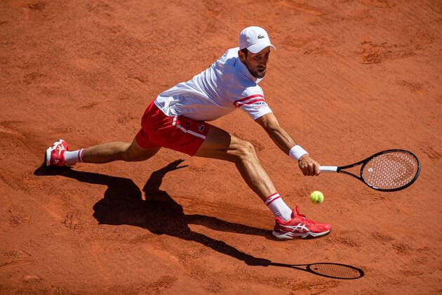 Novak DJOKOVIC of Serbia plays a ball during his men s single against Stefanos TSITSIPAS of Greece on the Men s Final of the French Open tennis tournament at Roland Garros in Paris, France, 13 June 2021.  Copyright: xAurelienxMorissardx