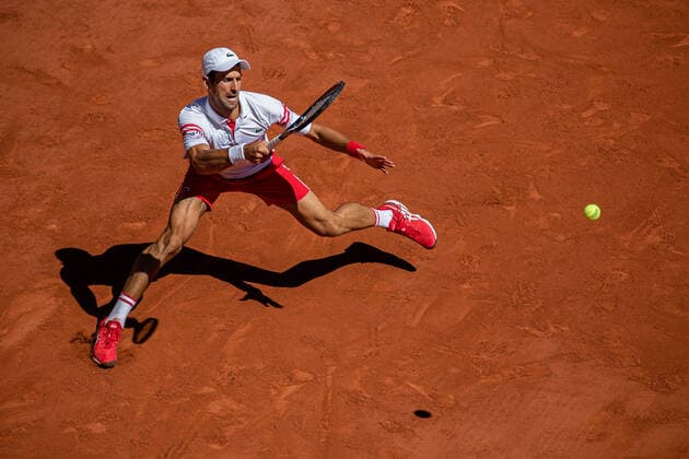 Novak DJOKOVIC of Serbia plays a ball during his men s single against Stefanos TSITSIPAS of Greece on the Men s Final of the French Open tennis tournament at Roland Garros in Paris, France, 13 June 2021.  Copyright: xAurelienxMorissardx