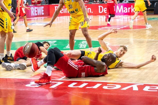 Vladimir Lucic 11 FC Bayern , James Gist 21 FC Bayern down, FC Bayern Basketball vs Alba Berlin, BBL Playoffs, Final, 13 06 2021 Muenchen Bayern Germany Copyright: xkolbert-press UlrichxGamelx