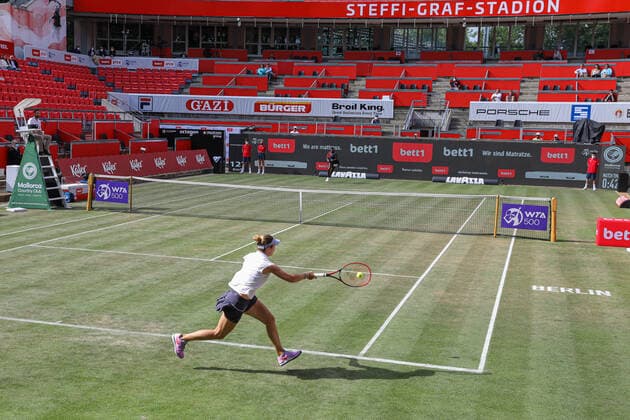 Pictured qualifying weekend of bett1open 2021 at Steffi Graf Stadium Stefanie VOEGELE SUI in front and Asia MUHAMMAD USA in back bett1open 2021 WTA 500 , Berlin, LTTC Rot Weiß Steffi Graf Stadium, 13 06 2021,