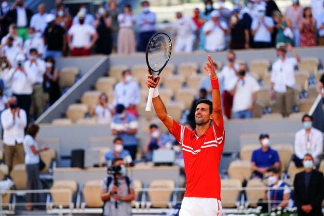 Mandatory Credit: Photo by Javier Garcia BPI Shutterstock (12058233im) Novak Djokovic celebrates winning the Men s Singles final French Open Tennis, Day Fifteen, Roland Garros, Paris, France - 13 Jun 2021 French Open Tennis, Day Fifteen, Roland Garros, Paris, France - 13 Jun 2021  Copyright: xJavierxGarcia BPI Shutterstockx 12058233im