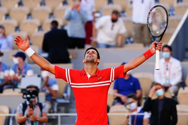 Mandatory Credit: Photo by Javier Garcia BPI Shutterstock (12058233iq) Novak Djokovic celebrates winning the Men s Singles final French Open Tennis, Day Fifteen, Roland Garros, Paris, France - 13 Jun 2021 French Open Tennis, Day Fifteen, Roland Garros, Paris, France - 13 Jun 2021  Copyright: xJavierxGarcia BPI Shutterstockx 12058233iq
