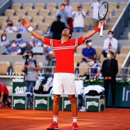 Mandatory Credit: Photo by Javier Garcia BPI Shutterstock (12058233ja) Novak Djokovic celebrates winning the Men s Singles final French Open Tennis, Day Fifteen, Roland Garros, Paris, France - 13 Jun 2021 French Open Tennis, Day Fifteen, Roland Garros, Paris, France - 13 Jun 2021  Copyright: xJavierxGarcia BPI Shutterstockx 12058233ja