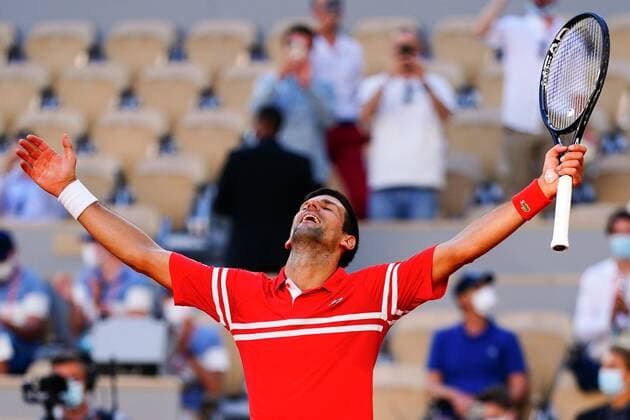 Mandatory Credit: Photo by Javier Garcia BPI Shutterstock (12058233iv) Novak Djokovic celebrates winning the Men s Singles final French Open Tennis, Day Fifteen, Roland Garros, Paris, France - 13 Jun 2021 French Open Tennis, Day Fifteen, Roland Garros, Paris, France - 13 Jun 2021  Copyright: xJavierxGarcia BPI Shutterstockx 12058233iv