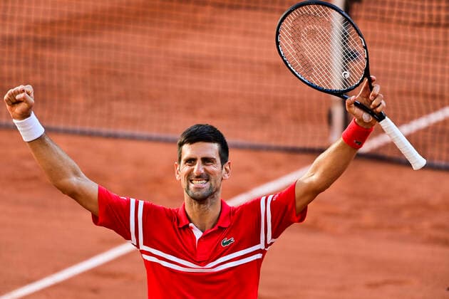 joie de Novak Djokovic (srb) en fin de match TENNIS : Internationaux de France Roland Garros 2021 - Finale Hommes - Paris - 13 06 2021 JBAutissier Panoramic 