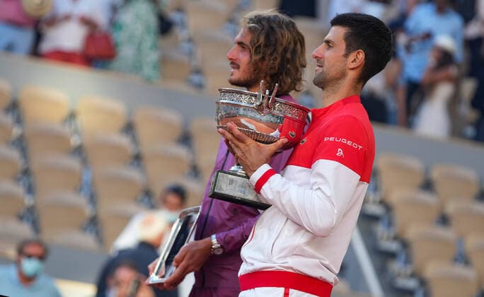 2021 Roland Garros Mens Singles Final Novak Djokovic , Serbia and Stefanos Tsitsipas , Greece