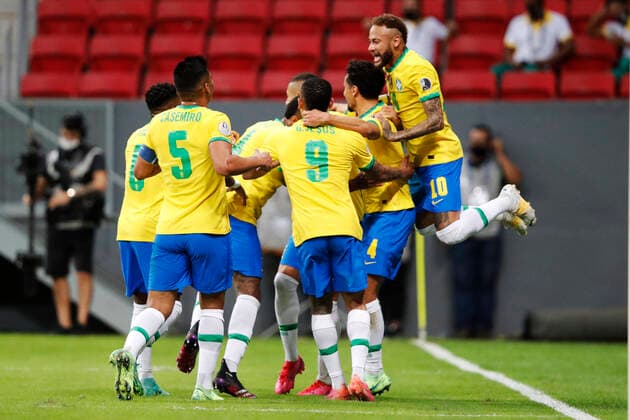 Brazil x Venezuela BRASÍLIA, DF - 13.06.2021: BRAZIL X VENEZUELA - Match between , Brazil x Venezuela valid for the first round Copa America Brazil 2021 , held at the Estádio Nacional De Brasília Mané Garrincha, on Sunday (13). In the photo, Player celebrating goal Marquinhos Brazil (Photo: Francisco Stuckert Fotoarena) x2079024x  FranciscoxStuckert