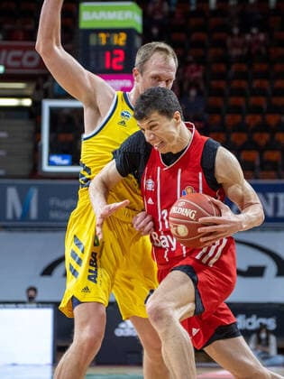 Bayerns 11 Vladimir LUCIC vs Berlins 43 SIKMA Basketball, Bayern Berlin, BBL playoff, final, 4 game, 2020 2021 season, on 13 6 2021 in Munich, A U D I D O M E, Germany Source Copyright Credit Oryk HAIST xx