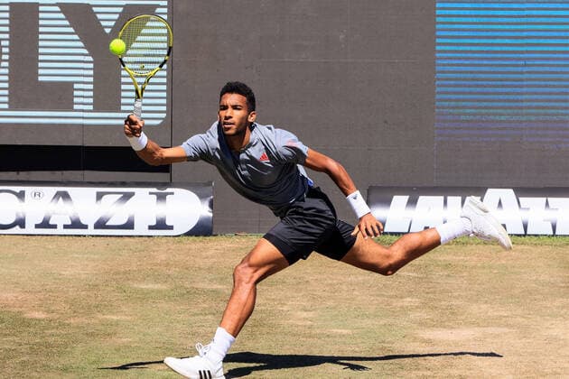 (210614) -- STUTTGART, June 14, 2021 -- Felix Auger-Aliassime of Canada returns the ball during the men s singles final match of Mercedes Cup against Marin Cilic of Croatia in Stuttgart, Germany, June 13, 2021. Felix Auger-Aliassime lost 0-2. (Photo by Xinhua) (SP)GERMANY-STUTTGART-TENNIS-MERCEDES CUP-MEN S SINGLES-FINAL PhilippexRuiz 