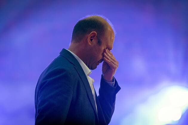 Basketball Munich 13 06 2021 1 Bundesliga easyCredit BBL Season 2020 2021 Playoffs Final Game 4 FC Bayern Munich Alba Berlin Alba wins the series 3 1 and is German Champion 2021 Marko Baldi wipes the tears from his eyes