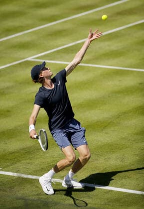 Mandatory Credit: Photo by Ella Ling BPI Shutterstock (12071591g) Jannik Sinner of Italy in action Cinch Championships, Day One, Tennis, Queens Club, London, UK - 14 June 2021 EDITORIAL USE ONLY No use with unauthorised audio, video, data, fixture lists, club league logos or live services. Online in-match use limited to 120 images, no video emulation. No use in betting, games or single club league player publications. Cinch Championships, Day One, Tennis, Queens Club, London, UK - 14 June 2021 EDITORIAL USE ONLY No use with unauthorised audio, video, data, fixture lists, club league logos or live services. Online in-match use limited to 120 images, no video emulation. No use in betting, games or single club league player publications. Copyright: xEllaxLing BPI Shutterstockx 12071591g
