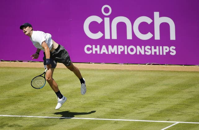 Mandatory Credit: Photo by Ella Ling BPI Shutterstock (12071591h) Jack Draper of Great Britain in action Cinch Championships, Day One, Tennis, Queens Club, London, UK - 14 June 2021 EDITORIAL USE ONLY No use with unauthorised audio, video, data, fixture lists, club league logos or live services. Online in-match use limited to 120 images, no video emulation. No use in betting, games or single club league player publications. Cinch Championships, Day One, Tennis, Queens Club, London, UK - 14 June 2021 EDITORIAL USE ONLY No use with unauthorised audio, video, data, fixture lists, club league logos or live services. Online in-match use limited to 120 images, no video emulation. No use in betting, games or single club league player publications. Copyright: xEllaxLing BPI Shutterstockx 12071591h
