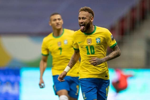 13th June 2021; Mane Garrincha Stadium, Brasilia, Distrito Federal, Brazil; Copa America, Brazil versus Venezuela; Neymar of Brazil celebrates his penalty kick goal in the 64th minute 2-0  ActionPlus12296181 LucasxFigueiredo