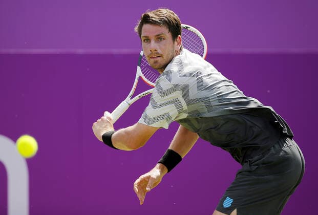 Mandatory Credit: Photo by Ella Ling BPI Shutterstock (12071591bg) Cameron Norrie of GBR in action Cinch Championships, Day One, Tennis, Queens Club, London, UK - 14 June 2021 EDITORIAL USE ONLY No use with unauthorised audio, video, data, fixture lists, club league logos or live services. Online in-match use limited to 120 images, no video emulation. No use in betting, games or single club league player publications. Cinch Championships, Day One, Tennis, Queens Club, London, UK - 14 June 2021 EDITORIAL USE ONLY No use with unauthorised audio, video, data, fixture lists, club league logos or live services. Online in-match use limited to 120 images, no video emulation. No use in betting, games or single club league player publications. Copyright: xEllaxLing BPI Shutterstockx 12071591bg