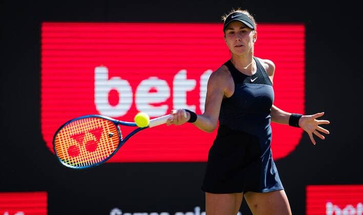 Mandatory Credit: Photo by Rob Prange Shutterstock (12072930bd) Belinda Bencic of Switzerland in actin during the first round at the 2021 bett1open WTA, Tennis Damen 500 tennis tournament bett1open Tournament, Tennis, Berlin, Germany - 14 Jun 2021 bett1open Tournament, Tennis, Berlin, Germany - 14 Jun 2021  Copyright: xRobxPrange Shutterstockx 12072930bd