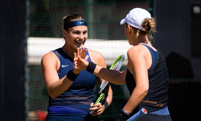 Mandatory Credit: Photo by Rob Prange Shutterstock (12072930bu) Aryna Sabalenka & Victoria Azarenka of Belarus playing doubles at the 2021 bett1open WTA, Tennis Damen 500 tennis tournament bett1open Tournament, Tennis, Berlin, Germany - 14 Jun 2021 bett1open Tournament, Tennis, Berlin, Germany - 14 Jun 2021  Copyright: xRobxPrange Shutterstockx 12072930bu