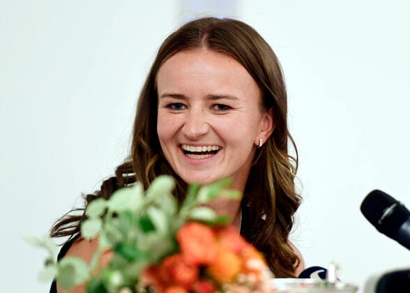 The winner of singles and doubles of the Roland Garros major tennis tournament Barbora Krejcikova smiles during a press conference, PK, Pressekonferenz of the Czech Tennis Association on June 14, 2021, in Prague, Czech Republic. (CTKxPhoto MichaelaxRihova) CTKPhotoP2021061407940  mir 3