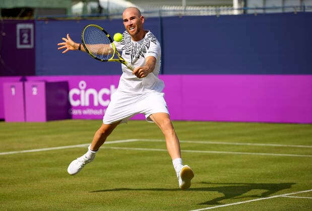 Mandatory Credit: Photo by Ella Ling BPI Shutterstock (12071591ch) Adrian Mannarino of France in action Cinch Championships, Day One, Tennis, Queens Club, London, UK - 14 June 2021 EDITORIAL USE ONLY No use with unauthorised audio, video, data, fixture lists, club league logos or live services. Online in-match use limited to 120 images, no video emulation. No use in betting, games or single club league player publications. Cinch Championships, Day One, Tennis, Queens Club, London, UK - 14 June 2021 EDITORIAL USE ONLY No use with unauthorised audio, video, data, fixture lists, club league logos or live services. Online in-match use limited to 120 images, no video emulation. No use in betting, games or single club league player publications. Copyright: xEllaxLing BPI Shutterstockx 12071591ch