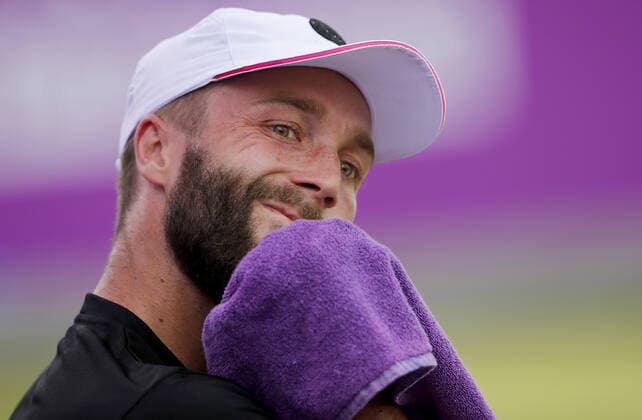 Mandatory Credit: Photo by Ella Ling BPI Shutterstock (12071591cc) Liam Broady of GBR frustrated Cinch Championships, Day One, Tennis, Queens Club, London, UK - 14 June 2021 EDITORIAL USE ONLY No use with unauthorised audio, video, data, fixture lists, club league logos or live services. Online in-match use limited to 120 images, no video emulation. No use in betting, games or single club league player publications. Cinch Championships, Day One, Tennis, Queens Club, London, UK - 14 June 2021 EDITORIAL USE ONLY No use with unauthorised audio, video, data, fixture lists, club league logos or live services. Online in-match use limited to 120 images, no video emulation. No use in betting, games or single club league player publications. Copyright: xEllaxLing BPI Shutterstockx 12071591cc