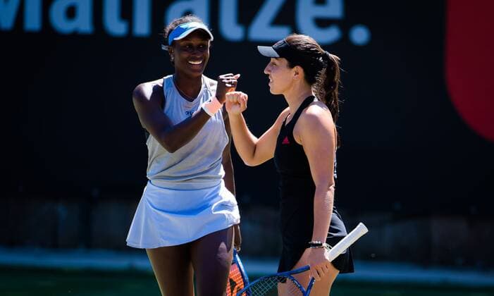 Mandatory Credit: Photo by Rob Prange Shutterstock (12072930cy) Jessica Pegula & Asia Muhammad of the United States playing doubles at the 2021 bett1open WTA, Tennis Damen 500 tennis tournament bett1open Tournament, Tennis, Berlin, Germany - 14 Jun 2021 bett1open Tournament, Tennis, Berlin, Germany - 14 Jun 2021  Copyright: xRobxPrange Shutterstockx 12072930cy