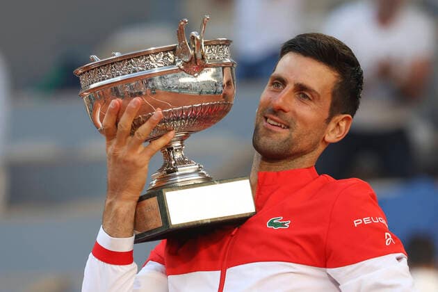 Winner Novak Djokovic with trophy, trophy mens singles award ceremony, presentation Tennis French Open 2021 Grand Slam Roland Garros Paris France 13 June 2021 Copyright: xJuergenxHasenkopfx