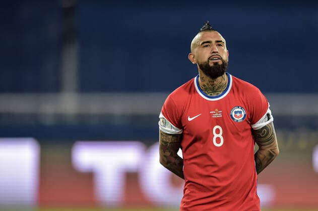 Futbol, Argentina vs Chile. Copa America Brasil 2021. El jugador de la seleccion chilena Arturo Vidal es fotografiado durante el partido del grupo A de la Copa America contra Argentina disputado en el estadio Nilton Santos de Rio de Janeiro, Brasil. 14 06 2021 Thiago Ribeiro AGIF Photosport Football, Argentina vs Chile. 2021 Brazil Copa America Championship. Chile s player Arturo Vidal is pictured during the Copa America Championship against Argentina held at the Nilton Santos stadium in Rio de Janeiro, Brazil. 14 06 2021 Thiago Ribeiro AGIF Photosport Argentina vs Chile, Copa America 2021