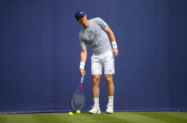 Mandatory Credit: Photo by Ella Ling BPI Shutterstock (12074706r) Andy Murray of GBR preps for practice Cinch Championships, Day Two, Tennis, Queens Club, London, UK - 15 June 2021 EDITORIAL USE ONLY No use with unauthorised audio, video, data, fixture lists, club league logos or live services. Online in-match use limited to 120 images, no video emulation. No use in betting, games or single club league player publications. Cinch Championships, Day Two, Tennis, Queens Club, London, UK - 15 June 2021 EDITORIAL USE ONLY No use with unauthorised audio, video, data, fixture lists, club league logos or live services. Online in-match use limited to 120 images, no video emulation. No use in betting, games or single club league player publications.  Copyright: xEllaxLing BPI Shutterstockx 12074706r