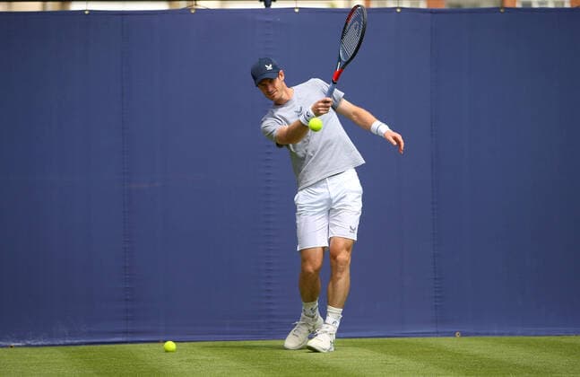 Mandatory Credit: Photo by Ella Ling BPI Shutterstock (12074706j) Andy Murray of GBR preps for practice Cinch Championships, Day Two, Tennis, Queens Club, London, UK - 15 June 2021 EDITORIAL USE ONLY No use with unauthorised audio, video, data, fixture lists, club league logos or live services. Online in-match use limited to 120 images, no video emulation. No use in betting, games or single club league player publications. Cinch Championships, Day Two, Tennis, Queens Club, London, UK - 15 June 2021 EDITORIAL USE ONLY No use with unauthorised audio, video, data, fixture lists, club league logos or live services. Online in-match use limited to 120 images, no video emulation. No use in betting, games or single club league player publications.  Copyright: xEllaxLing BPI Shutterstockx 12074706j