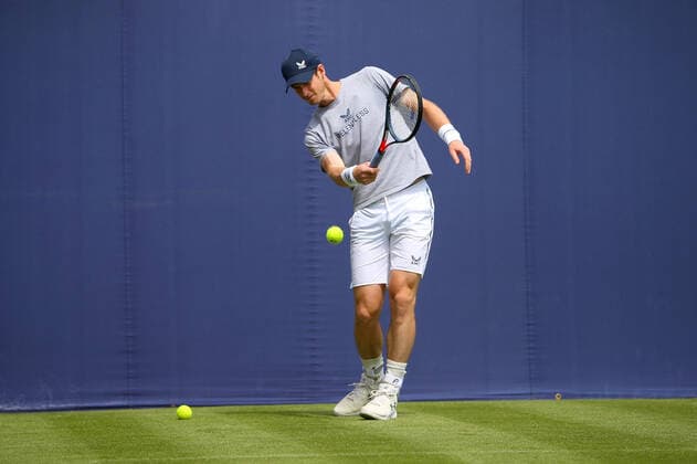 Mandatory Credit: Photo by Ella Ling BPI Shutterstock (12074706l) Andy Murray of GBR preps for practice Cinch Championships, Day Two, Tennis, Queens Club, London, UK - 15 June 2021 EDITORIAL USE ONLY No use with unauthorised audio, video, data, fixture lists, club league logos or live services. Online in-match use limited to 120 images, no video emulation. No use in betting, games or single club league player publications. Cinch Championships, Day Two, Tennis, Queens Club, London, UK - 15 June 2021 EDITORIAL USE ONLY No use with unauthorised audio, video, data, fixture lists, club league logos or live services. Online in-match use limited to 120 images, no video emulation. No use in betting, games or single club league player publications.  Copyright: xEllaxLing BPI Shutterstockx 12074706l