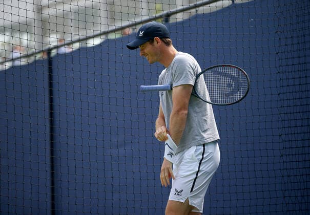 Mandatory Credit: Photo by Ella Ling BPI Shutterstock (12074706h) Andy Murray of GBR preps for practice Cinch Championships, Day Two, Tennis, Queens Club, London, UK - 15 June 2021 EDITORIAL USE ONLY No use with unauthorised audio, video, data, fixture lists, club league logos or live services. Online in-match use limited to 120 images, no video emulation. No use in betting, games or single club league player publications. Cinch Championships, Day Two, Tennis, Queens Club, London, UK - 15 June 2021 EDITORIAL USE ONLY No use with unauthorised audio, video, data, fixture lists, club league logos or live services. Online in-match use limited to 120 images, no video emulation. No use in betting, games or single club league player publications.  Copyright: xEllaxLing BPI Shutterstockx 12074706h