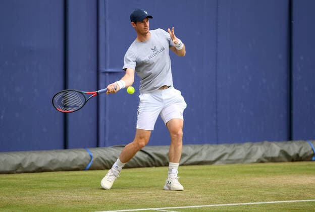 Mandatory Credit: Photo by Ella Ling BPI Shutterstock (12074706b) Andy Murray of GBR preps for practice Cinch Championships, Day Two, Tennis, Queens Club, London, UK - 15 June 2021 EDITORIAL USE ONLY No use with unauthorised audio, video, data, fixture lists, club league logos or live services. Online in-match use limited to 120 images, no video emulation. No use in betting, games or single club league player publications. Cinch Championships, Day Two, Tennis, Queens Club, London, UK - 15 June 2021 EDITORIAL USE ONLY No use with unauthorised audio, video, data, fixture lists, club league logos or live services. Online in-match use limited to 120 images, no video emulation. No use in betting, games or single club league player publications.  Copyright: xEllaxLing BPI Shutterstockx 12074706b